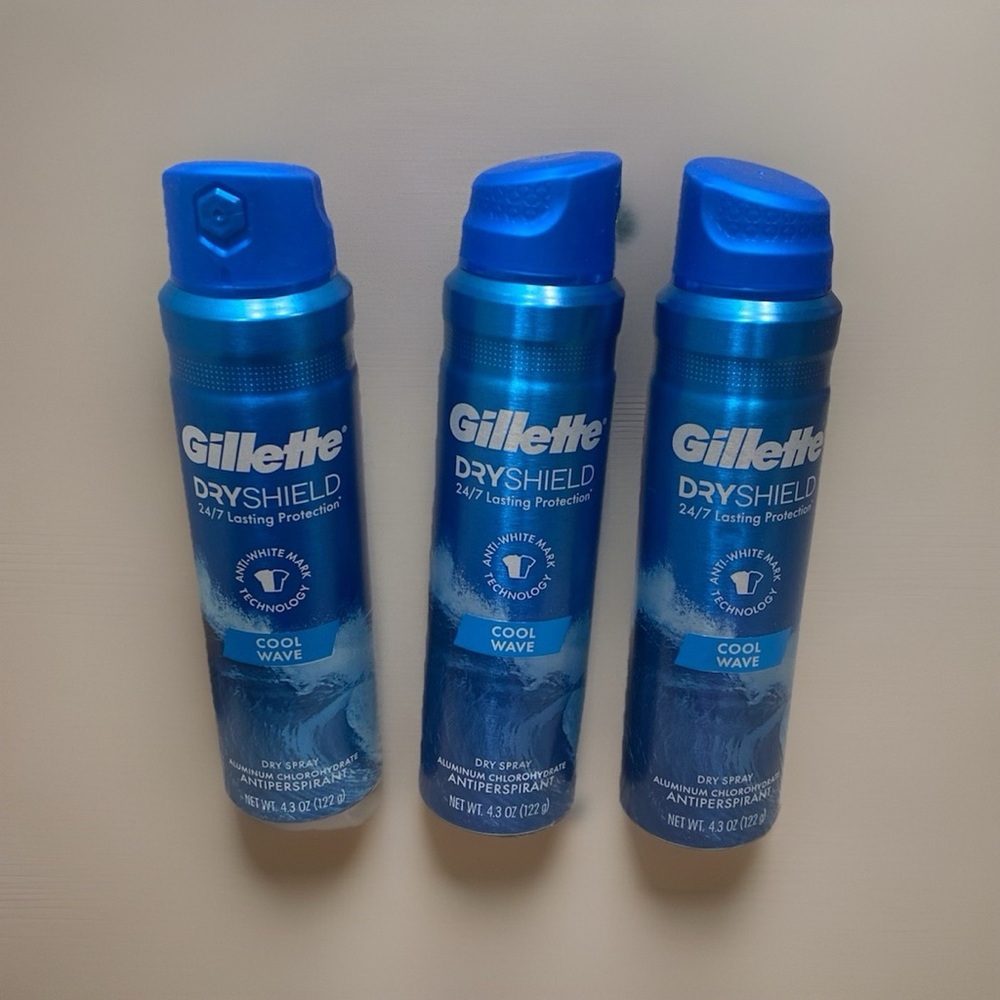 Lot Of 3 Gillette Dryshield Cool Wave Dry Spray Antiperspirant 4.3 oz